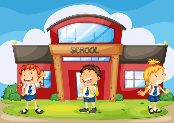 Enfants devant l'école — Image vectorielle