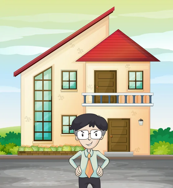 男子面前的房子 — 图库矢量图片
