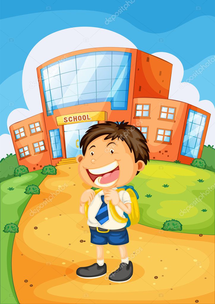 Boy infront of school Stock Vector by ©interactimages 12350790