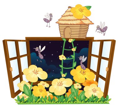 mosquito, bird house and window clipart