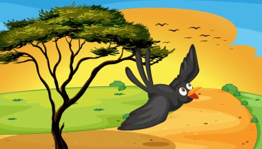 bird fly near tree clipart