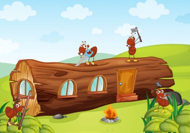 ants and wooden house clipart