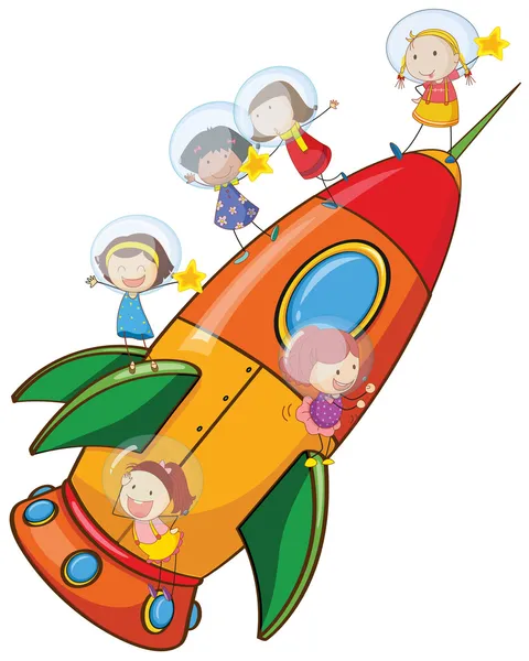 Дети на ракете — стоковый вектор