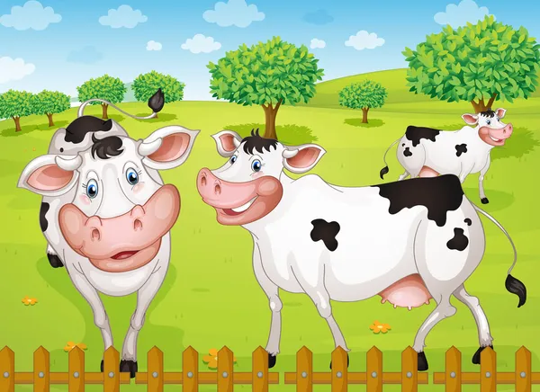 Vacche al pascolo in azienda — Vettoriale Stock