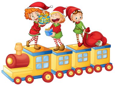 kids playing on train clipart