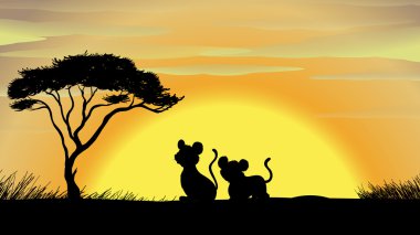 tiger and cub in a beautiful nature clipart