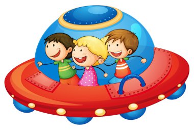 kids in spaceship clipart