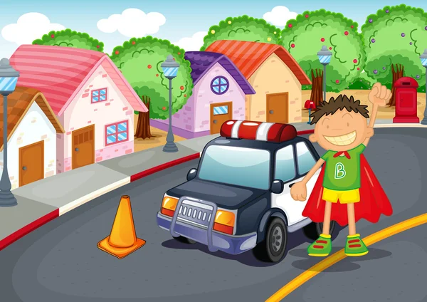 Un garçon et une voiture — Image vectorielle