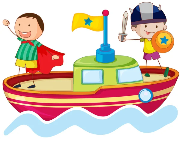 船で遊ぶ子供たち — ストックベクタ