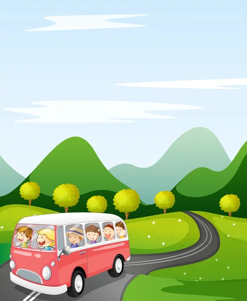 Kids in a bus — Stock Vector