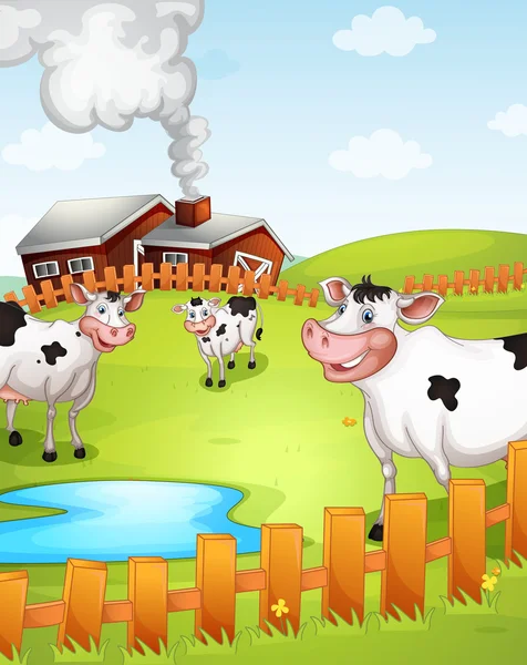 Cows grazing in farm — Stock Vector