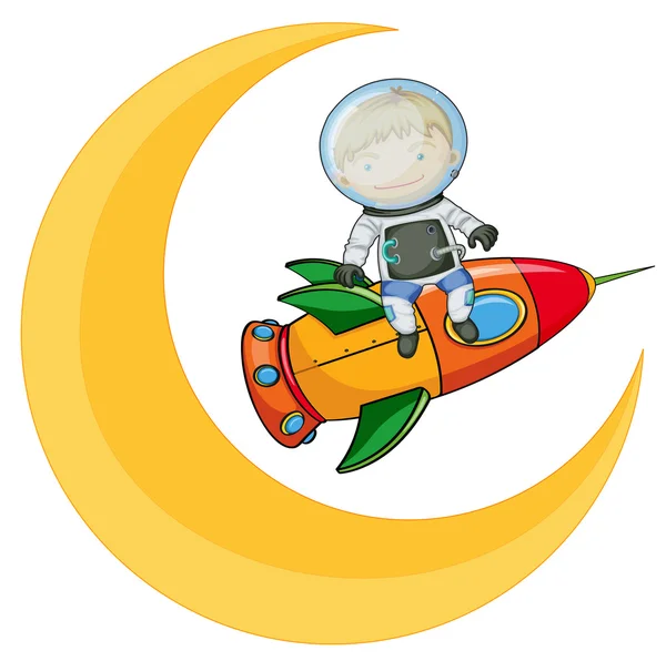 Een maan en een jongen op raket — Stockvector
