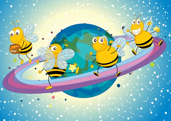 Honey bees on saturn — Stock Vector