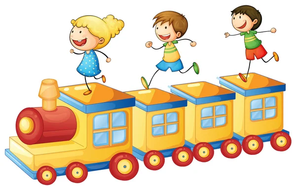 Kids playing on train — Stock Vector