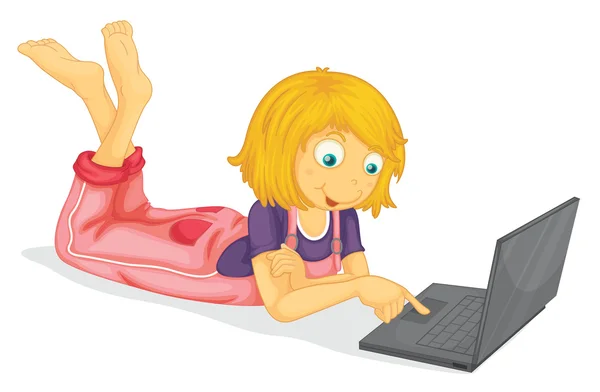 Laptop en meisje — Stockvector