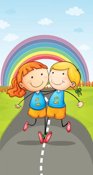 Meisjes en regenboog — Stockvector