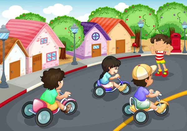 Діти грають на дорозі — стоковий вектор