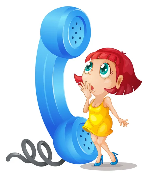 女の子と携帯電話の受信機 — ストックベクタ