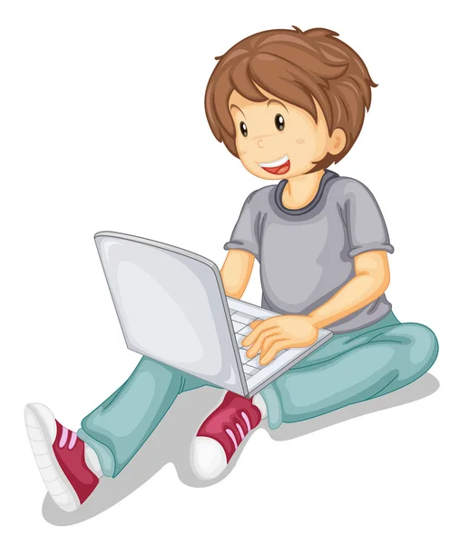Laptop en jongen — Stockvector