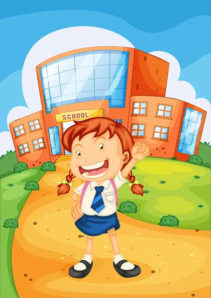 Girl in front of school — Stock Vector