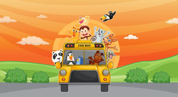Hayvanlar ve hayvanat bahçesi otobüs — Stok Vektör