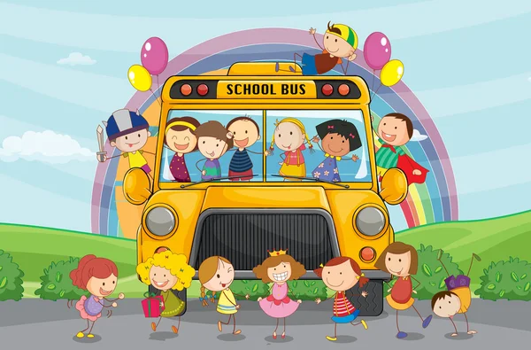 Crianças e ônibus escolar — Vetor de Stock
