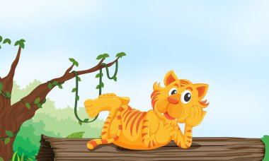 tiger resting on wood clipart