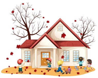 kids cleaning house clipart