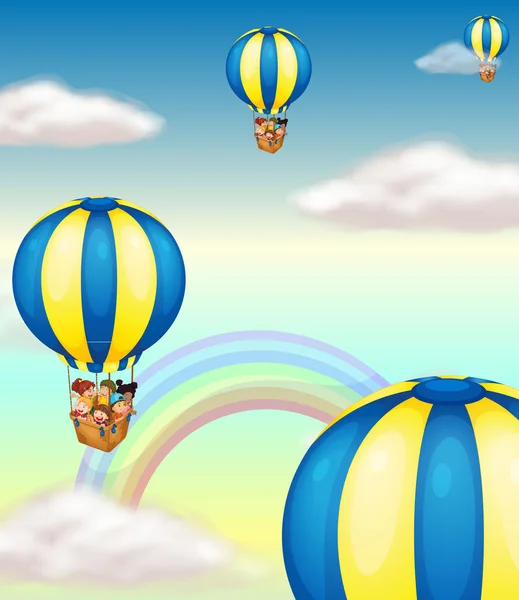 Τα παιδιά στο αερόστατο ζεστού αέρα — Διανυσματικό Αρχείο