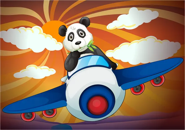 공기 비행기에 도착 하는 팬더 — 스톡 벡터