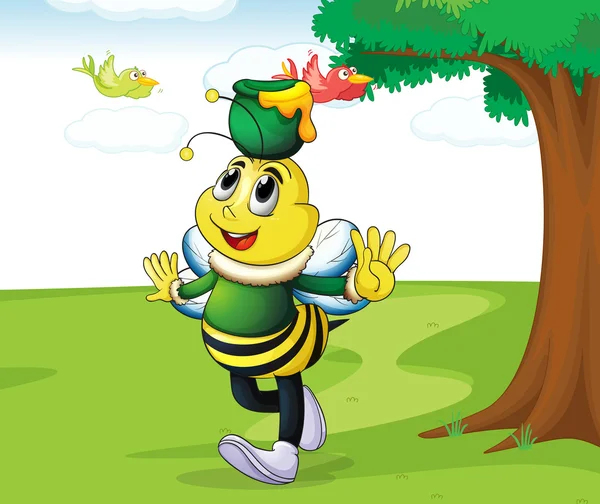 Mel abelha transportando mel — Vetor de Stock