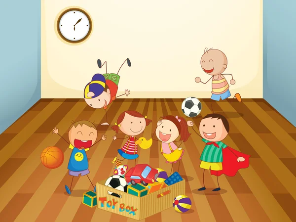 Niños jugando en una habitación — Vector de stock