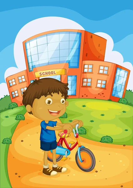 Een jongen en fiets — Stockvector