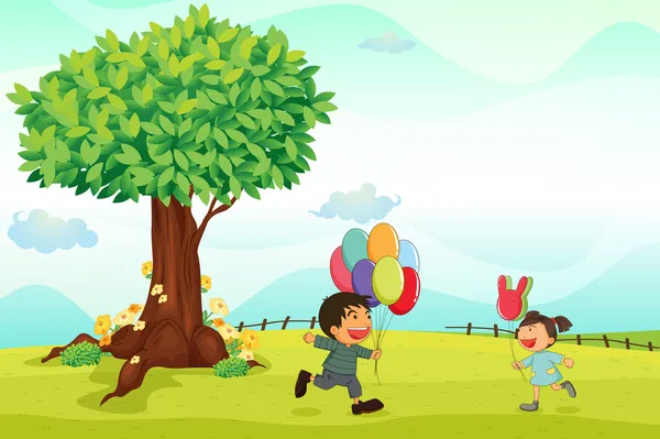 Enfants jouant en plein air — Image vectorielle