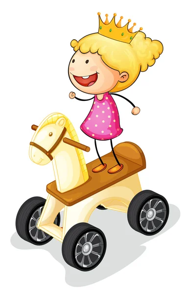 Girl on toy horse — Stock Vector