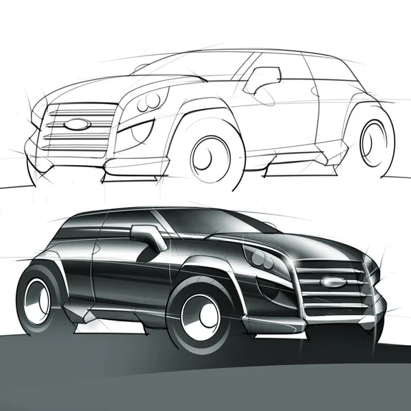 Sport Utility Vehicle Sketch and Rendering Ліцензійні Стокові Зображення