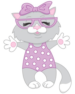 Cute cartoon grey kitten clipart