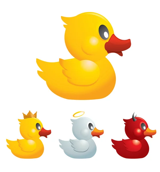 Set of Funny Rubber Ducks — Stock Vector