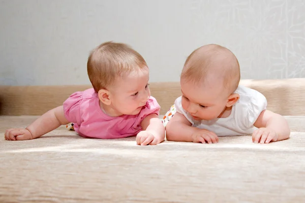 Twin baby girls talking — Stock Photo, Image