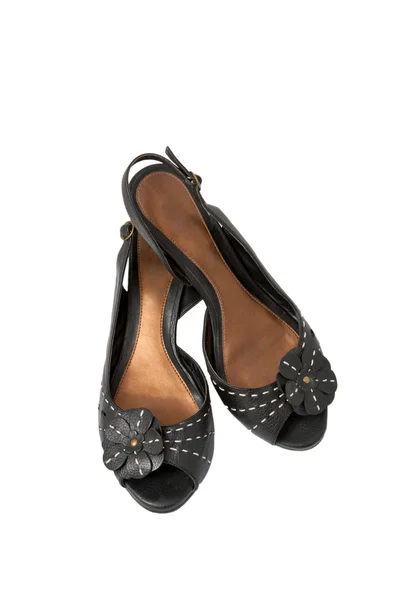 Elegantní černé boty na podpatku boty — Stock fotografie