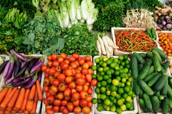 Fresh vegetables market, Luang pra bang, Laos