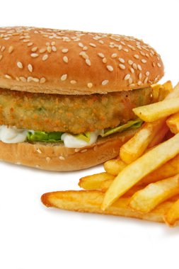 Vegetarian Burger and fries clipart