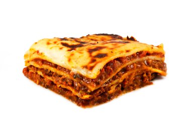 Homemade traditional lasagna and fries clipart