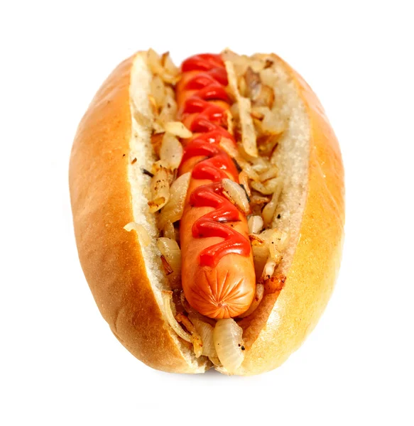 Гриль хот-дог с луком — стоковое фото