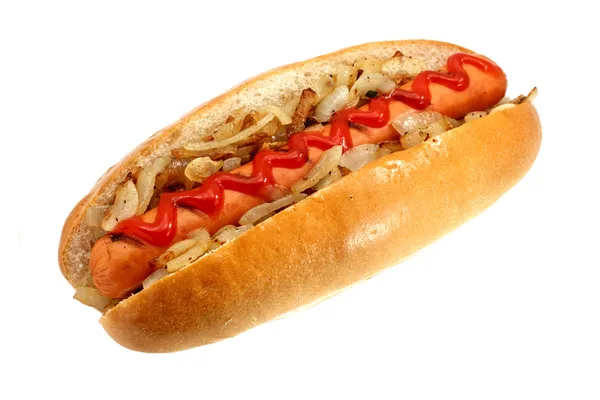 Griiled hot dog with onions — Stock Photo, Image