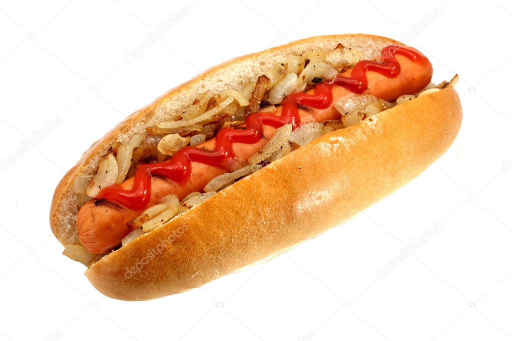 Griiled hot dog with onions