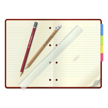 An open notebook with pencils and ruler clipart