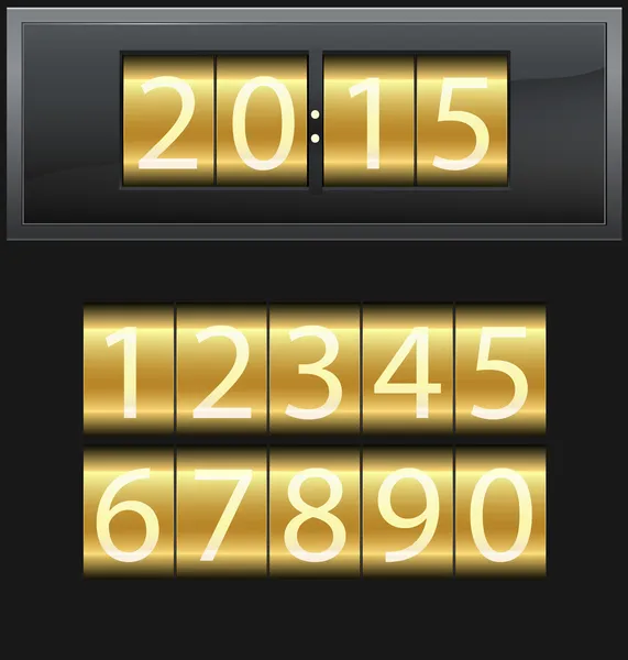 Zahlensatz von 1 bis 9, Digitaluhr, Gold — Stockvektor
