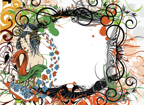 Japanska grunge floral bakgrund — Stock vektor