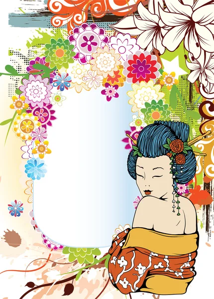 Japanska grunge floral bakgrund — Stock vektor
